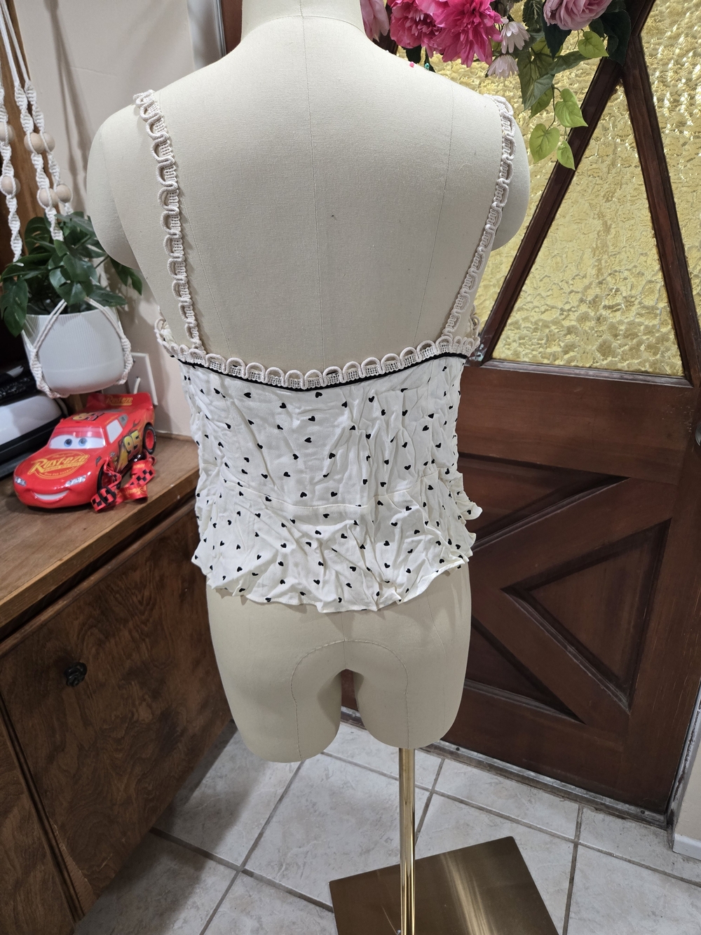 Free People White Heart-Print Ruffle Button Cami - Picture 3 of 6
